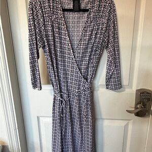 George Navy and White Printed Long Sleeve Wrap Dress